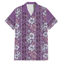 Hawaii Vintage Violet Hibiscus Tapa Pattern Family Matching Mermaid Dress and Hawaiian Shirt LT05 Dad's Shirt - Short Sleeve Violet - Polynesian Pride
