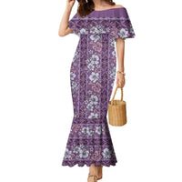 Hawaii Vintage Violet Hibiscus Tapa Pattern Family Matching Mermaid Dress and Hawaiian Shirt LT05 Mom's Dress Violet - Polynesian Pride