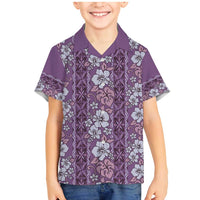 Hawaii Vintage Violet Hibiscus Tapa Pattern Family Matching Mermaid Dress and Hawaiian Shirt LT05 Son's Shirt Violet - Polynesian Pride