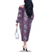 Hawaii Vintage Violet Hibiscus Tapa Pattern Family Matching Off The Shoulder Long Sleeve Dress and Hawaiian Shirt LT05 - Polynesian Pride