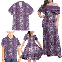 Hawaii Vintage Violet Hibiscus Tapa Pattern Family Matching Off Shoulder Maxi Dress and Hawaiian Shirt LT05 - Polynesian Pride