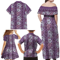 Hawaii Vintage Violet Hibiscus Tapa Pattern Family Matching Off Shoulder Maxi Dress and Hawaiian Shirt LT05 - Polynesian Pride