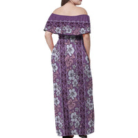 Hawaii Vintage Violet Hibiscus Tapa Pattern Family Matching Off Shoulder Maxi Dress and Hawaiian Shirt LT05 - Polynesian Pride