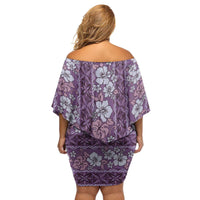 Hawaii Vintage Violet Hibiscus Tapa Pattern Family Matching Off Shoulder Short Dress and Hawaiian Shirt LT05 - Polynesian Pride