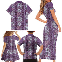 Hawaii Vintage Violet Hibiscus Tapa Pattern Family Matching Short Sleeve Bodycon Dress and Hawaiian Shirt LT05 - Polynesian Pride
