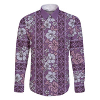 Hawaii Vintage Violet Hibiscus Tapa Pattern Family Matching Short Sleeve Bodycon Dress and Hawaiian Shirt LT05 Dad's Shirt - Long Sleeve Violet - Polynesian Pride
