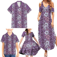 Hawaii Vintage Violet Hibiscus Tapa Pattern Family Matching Summer Maxi Dress and Hawaiian Shirt LT05 - Polynesian Pride