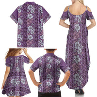 Hawaii Vintage Violet Hibiscus Tapa Pattern Family Matching Summer Maxi Dress and Hawaiian Shirt LT05 - Polynesian Pride