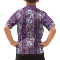 Hawaii Vintage Violet Hibiscus Tapa Pattern Family Matching Tank Maxi Dress and Hawaiian Shirt LT05 - Polynesian Pride