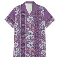 Hawaii Vintage Violet Hibiscus Tapa Pattern Family Matching Tank Maxi Dress and Hawaiian Shirt LT05 Dad's Shirt - Short Sleeve Violet - Polynesian Pride