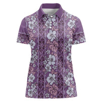 Hawaii Vintage Violet Hibiscus Tapa Pattern Women Polo Shirt