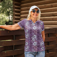 Hawaii Vintage Violet Hibiscus Tapa Pattern Women Polo Shirt