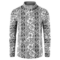 Hawaii Vintage Gray Hibiscus Tapa Pattern Button Sweatshirt