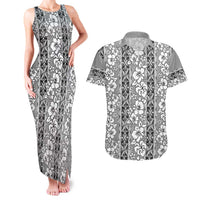 Hawaii Vintage Gray Hibiscus Tapa Pattern Couples Matching Tank Maxi Dress and Hawaiian Shirt