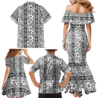 Hawaii Vintage Gray Hibiscus Tapa Pattern Family Matching Mermaid Dress and Hawaiian Shirt LT05 - Polynesian Pride