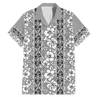 Hawaii Vintage Gray Hibiscus Tapa Pattern Family Matching Mermaid Dress and Hawaiian Shirt LT05 Dad's Shirt - Short Sleeve Gray - Polynesian Pride