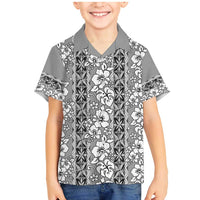 Hawaii Vintage Gray Hibiscus Tapa Pattern Family Matching Mermaid Dress and Hawaiian Shirt LT05 Son's Shirt Gray - Polynesian Pride