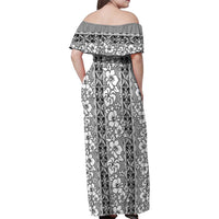 Hawaii Vintage Gray Hibiscus Tapa Pattern Family Matching Off Shoulder Maxi Dress and Hawaiian Shirt LT05 - Polynesian Pride
