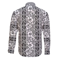 Hawaii Vintage Gray Hibiscus Tapa Pattern Family Matching Off Shoulder Short Dress and Hawaiian Shirt LT05 - Polynesian Pride