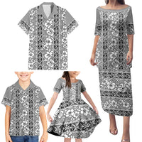 Hawaii Vintage Gray Hibiscus Tapa Pattern Family Matching Puletasi and Hawaiian Shirt LT05 - Polynesian Pride