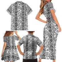 Hawaii Vintage Gray Hibiscus Tapa Pattern Family Matching Short Sleeve Bodycon Dress and Hawaiian Shirt LT05 - Polynesian Pride