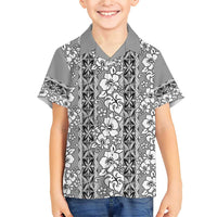 Hawaii Vintage Gray Hibiscus Tapa Pattern Family Matching Short Sleeve Bodycon Dress and Hawaiian Shirt LT05 Son's Shirt Gray - Polynesian Pride