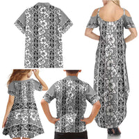 Hawaii Vintage Gray Hibiscus Tapa Pattern Family Matching Summer Maxi Dress and Hawaiian Shirt LT05 - Polynesian Pride