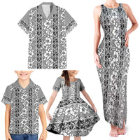 Hawaii Vintage Gray Hibiscus Tapa Pattern Family Matching Tank Maxi Dress and Hawaiian Shirt LT05 - Polynesian Pride