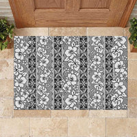 Hawaii Vintage Gray Hibiscus Tapa Pattern Rubber Doormat