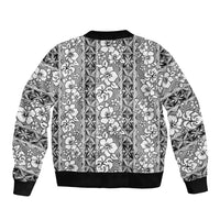 Hawaii Vintage Gray Hibiscus Tapa Pattern Sleeve Zip Bomber Jacket