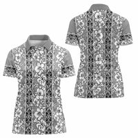 Hawaii Vintage Gray Hibiscus Tapa Pattern Women Polo Shirt