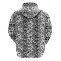Hawaii Vintage Gray Hibiscus Tapa Pattern Zip Hoodie