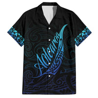 Aotearoa New Zealand Family Matching Off The Shoulder Long Sleeve Dress and Hawaiian Shirt Koru Fern Blue Gradient LT05 Dad's Shirt - Short Sleeve Blue - Polynesian Pride
