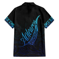 Aotearoa New Zealand Family Matching Off Shoulder Short Dress and Hawaiian Shirt Koru Fern Blue Gradient LT05 - Polynesian Pride