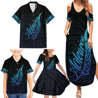Aotearoa New Zealand Family Matching Summer Maxi Dress and Hawaiian Shirt Koru Fern Blue Gradient LT05 - Polynesian Pride