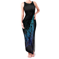 Aotearoa New Zealand Family Matching Tank Maxi Dress and Hawaiian Shirt Koru Fern Blue Gradient LT05 Mom's Dress Blue - Polynesian Pride