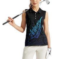 Aotearoa New Zealand Women Sleeveless Polo Shirt Koru Fern Blue Gradient LT05 - Polynesian Pride