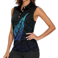 Aotearoa New Zealand Women Sleeveless Polo Shirt Koru Fern Blue Gradient LT05 - Polynesian Pride