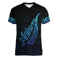 Aotearoa New Zealand Women V-Neck T-Shirt Koru Fern Blue Gradient LT05 Female Blue - Polynesian Pride