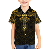 Personalized Polynesia Family Matching Off Shoulder Short Dress and Hawaiian Shirt With Christian Cross LT05 Son's Shirt Gold - Polynesian Pride