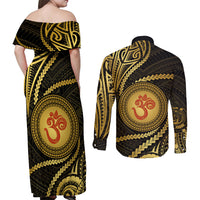 Polynesia Couples Matching Off Shoulder Maxi Dress and Long Sleeve Button Shirt With Hindu Om Symbol LT05 - Polynesian Pride