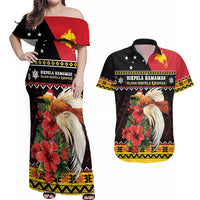 Papua New Guinea Christmas Couples Matching Off Shoulder Maxi Dress and Hawaiian Shirt Bird Of Paradise Hamamas Krismas LT05 Black - Polynesian Pride