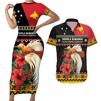 Papua New Guinea Christmas Couples Matching Short Sleeve Bodycon Dress and Hawaiian Shirt Bird Of Paradise Hamamas Krismas LT05 Black - Polynesian Pride