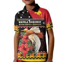 Papua New Guinea Christmas Kid Polo Shirt Bird Of Paradise Hamamas Krismas LT05 Kid Black - Polynesian Pride
