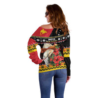 Papua New Guinea Christmas Off Shoulder Sweater Bird Of Paradise Hamamas Krismas LT05 - Polynesian Pride