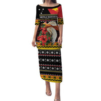 Papua New Guinea Christmas Puletasi Bird Of Paradise Hamamas Krismas LT05 Long Dress Black - Polynesian Pride