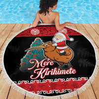 New Zealand Christmas Beach Blanket Funny Santa Riding Kiwi Meri Kirihimete LT05 - Polynesian Pride