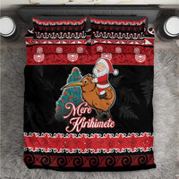 New Zealand Christmas Bedding Set Funny Santa Riding Kiwi Meri Kirihimete LT05 Black - Polynesian Pride
