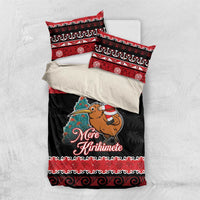 New Zealand Christmas Bedding Set Funny Santa Riding Kiwi Meri Kirihimete LT05 US Twin 172cm x 218cm Black - Polynesian Pride