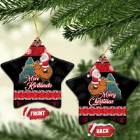 New Zealand Christmas Ceramic Ornament Funny Santa Riding Kiwi Meri Kirihimete LT05 Star Black - Polynesian Pride